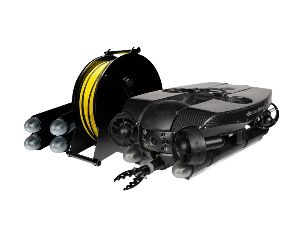Deep Trekker REVOLUTION underwater ROV with tether reel and manipulator